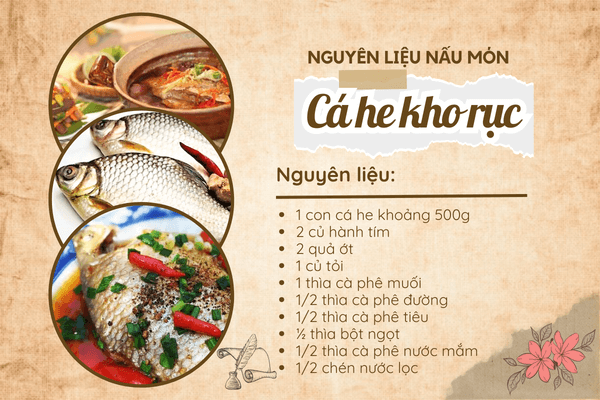 Những nguyên liệu cần thiết để nấu món Cá he kho rục 