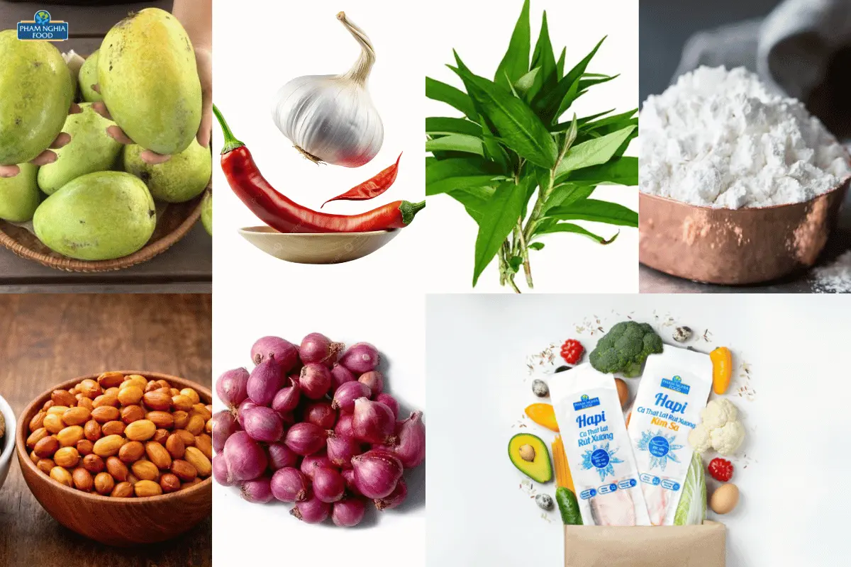 Nguyên liệu làm gỏi xoài cá thát lát rút xương