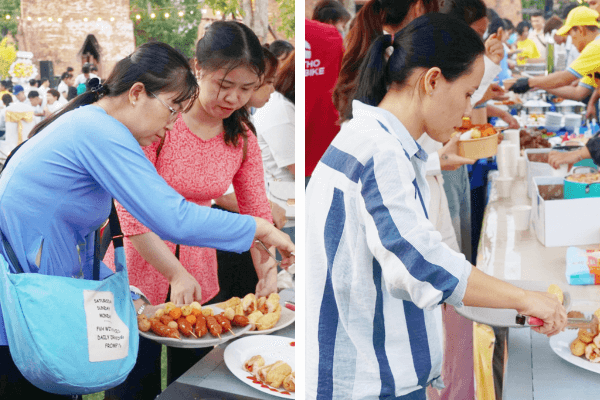 Đại diện các Trung tâm nuôi dạy trẻ trực tiếp đến gian hàng Phạm Nghĩa để lấy bánh mì chả cá cho các em nhỏ tại chương trình Xuân Yêu Thương 2024