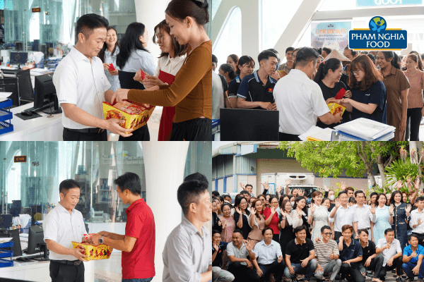 Ông Phạm Trọng Nghĩa trao lì xì đầu xuân cho công nhân viên nhân ngày khai trương