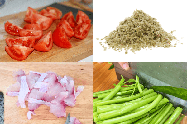 Sơ chế một số nguyên liệu như cà chua, sả, rau,..